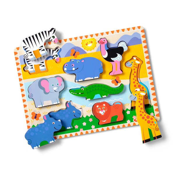 Melissa & Doug Safari Wooden Chunky Puzzle (8 pcs) - Wooden Puzzles for Toddlers, Animal Puzzles For Kids Ages 2+ - FSC-Certified Materials , 12" x 10.8" x 1"