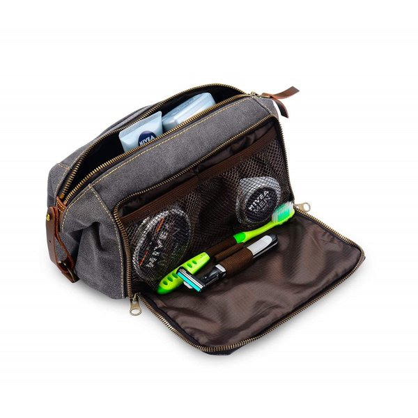 Habitoux Mens Canvas Toiletry Bags for Women Travel Toiletry Bag Dopp Kit with Genuine Leather Trim and YKK Zipper