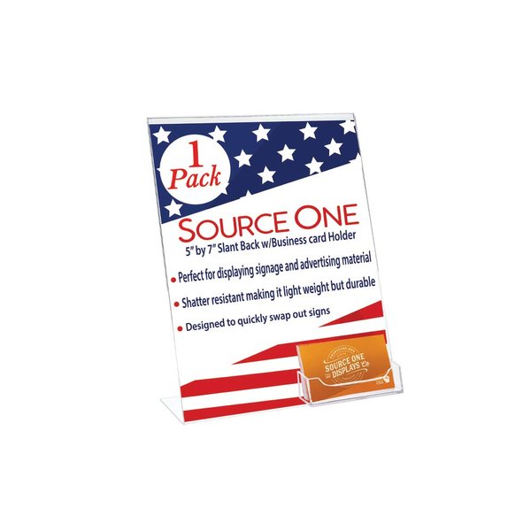 SourceOne 5 x7 Slant Back Sign Holder with Business Card Holder