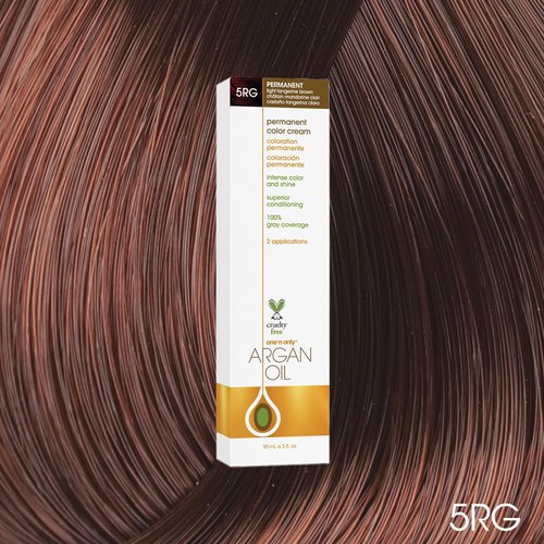 One N' Only Permanent Hair Color - Permanent Hair Dye Made with Argan Oil - Delivers Rich, Accurate Tones with Gray Coverage - Improves Moisture & Elasticity - 5RG Light Tangerine Brown (3 oz)