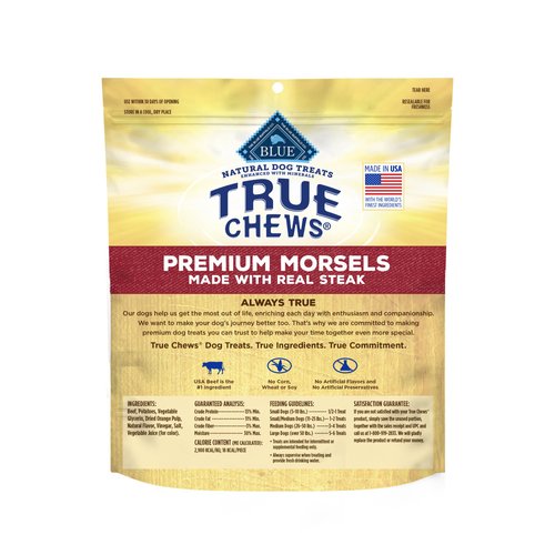 Blue Buffalo True Chews Premium Morsels Dog Treats, Made in The USA with Natural Ingredients, Steak, 10-oz Bag