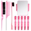 9 Pcs Hair Braiding Tools Set Include 1 Magnetic Pin Wristbandand Wrist Sewing Pincushion 1 Edge Brush 1 Nylon Teasing Brush 1 Rat Tail Comb Parting Comb with 5 Hair Clips for Women Girls (Pink-2)