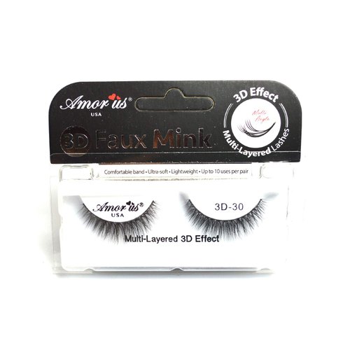AMOR US 3D Effect Faux Mink False Eyelashes Multi Layered Eye Lashes Pick 1 Type + Earring (3D-30)
