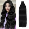 Hair Extensions Tape in, Jet Black Tape in Hair Extensions 18 Inch, Natural Seamless Long Silk Straight 40g 20pcs Hair Extensions