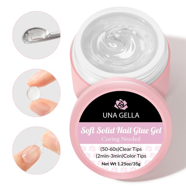 UNA GELLA Solid Nail Glue for Nail Tips 35ML Clear Gel Nail Glue Hard Gel for Nails Solid Gel for Fake Nail Long Lasting Nail Glue Gel for Nails U V Light Cured Nail Gel Glue Salon DIY Home