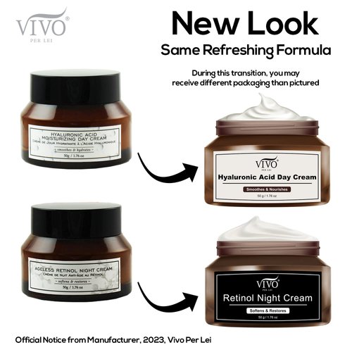 Vivo Per Lei Hyaluronic Acid Day Cream and Retinol Night Cream Combo - Skin Care Set for Women - 1.76 Oz / 50 G