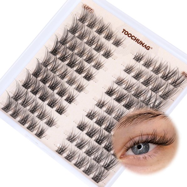 TOOCHUNAG Lash Clusters Natural Cluster Eyelash Extensions Wispy Eyelash Clusters Left&Right C Curl Individual Lashes 6-15mm DIY Cat Eye Lash Extension