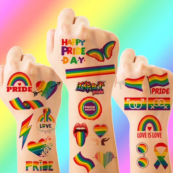 10 Sheets(108PCS) Pride Day Temporary Tattoo for LGBT Gay Pride Fake Tattoos Rainbow Flags Hearts Lips Stars Ribbons Tattoo Stickers Pride Parades Celebrations Party Supplies for Arm Body Face