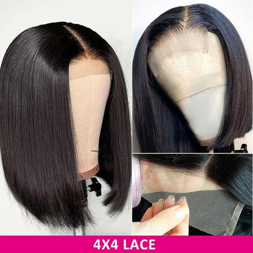 MIMORE Frontal Bob Wig 4x4 Bob Closure Wigs Human Hair 150% Density Short Straight Bob Wig Human Hair Glueless Wigs Human Hair Pre Plucked Hairline with Baby Hair 14” Human Hair Wigs for Black Women