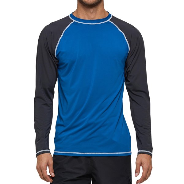 Arcweg Rashguard Men Long Sleeves Diving UV Protection UPF 50+ Elastic Rash Vest Loose Fit Top Swimming Quick Drying Surfing Pool T-Shirt Sports Top Rashie L (US) Blue and Grey