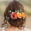 Fangsen Wedding Boho Orange Rose Flower Hair Clips Floral Hair Accessories for Brides and Bridesmaids Silver
