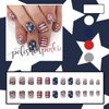 NEWSPIED 4th of July Press on Nails Short Square Independence Day Fake Nails with Glitter Sequin Star Stripe Design Acrylic Glue on Nails Star False Nails for Women 4th of July Nails DIY 24Pcs