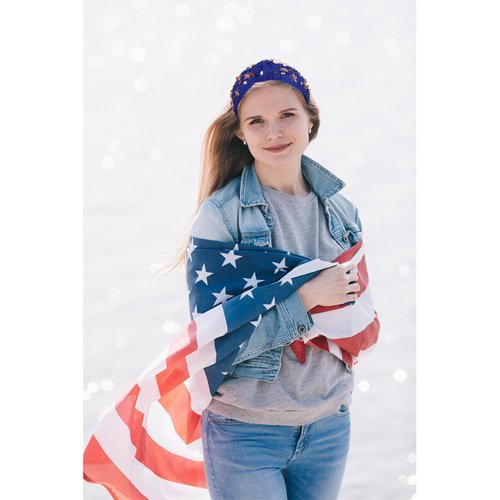mokkia 4th of July Headband for Women American Flag Star Knotted Headbands Red White and Blue Rhinestone Crystal Top Knot Headbands Patriotic 4th of July Accessories Party Favors (American Star 5)
