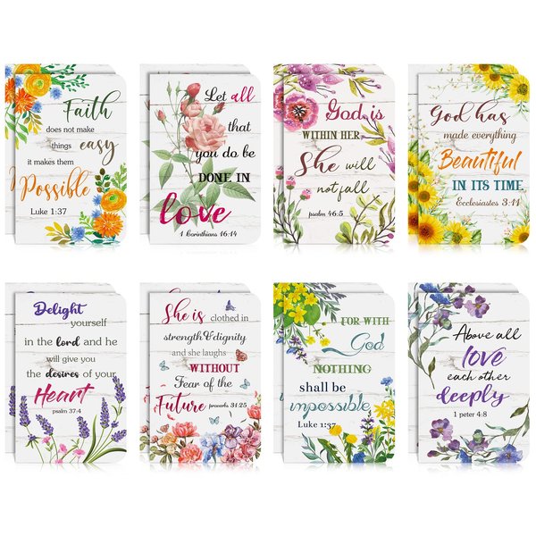Flower Daily Prayer Faith Journals for Women, Rustic Floral Patterned Bible Verse Notebooks Inspirational Scripture Quotes Pocket Notepads, School Office, 4.9 x 3.1 Inch (Vivid Style, 16 Pieces)