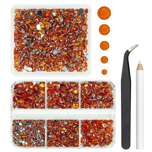 qiipii 2 Boxes 3060PCS Orange Resin Rhinestones Crystal Topaz Orange Resin Rhinestones Crystals Diamonds 2mm-6mm Non-Hotfix Gems Stones for Nails Tumblers Mugs Bottles DIY Crafts Body Face Eyes Makeup