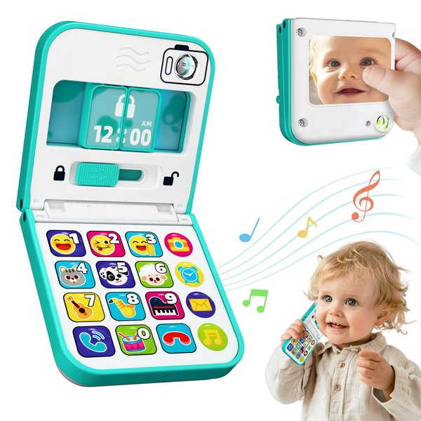 iPlay, iLearn Baby Phone Toy 6-12-18 Month, Flip Cell Phone for Toddlers 1-3, Infant Music Learning Carseat Toy W/Mirror Sound, Stocking Stuffer Birthday Gift 8 9 10 Month 1 2 3 Year Old Kid Boy Girl