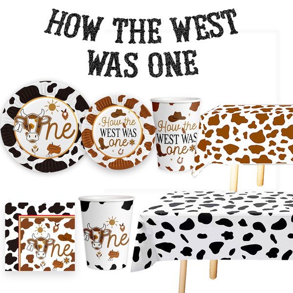 How the west was one Birthday Party,Cowboy 1st Birthday Party Decorations,My First Rodeo Birthday Party Supplies for Paper Plates Napkins tablecloth