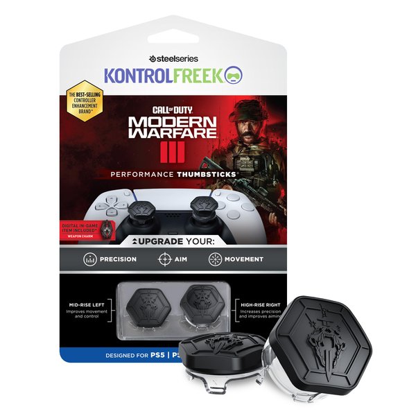 KontrolFreek Call of Duty: Modern Warfare III Performance Thumbsticks for Playstation 4 (PS4) and Playstation 5 (PS5) | 1 High-Rise, 1 Mid-Rise | Black/Clear