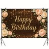 Starlit Patio Happy Birthday Backdrop 71 X 43 Inch Rustic Dark Wood Floral Banner with Gold Glitter Lettering Cream Rose and Lights for Women Birthday Party Decorations Indoor Outdoor Use