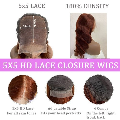 XTERFSTY Long 30 Inch Reddish Brown 5x5 HD Lace Closure Wigs Human Hair 180% Density 33B Body Wave Lace Front Wigs Human Hair Glueless Body Wave Closure Wigs For Women Pre Plucked with Baby Hair