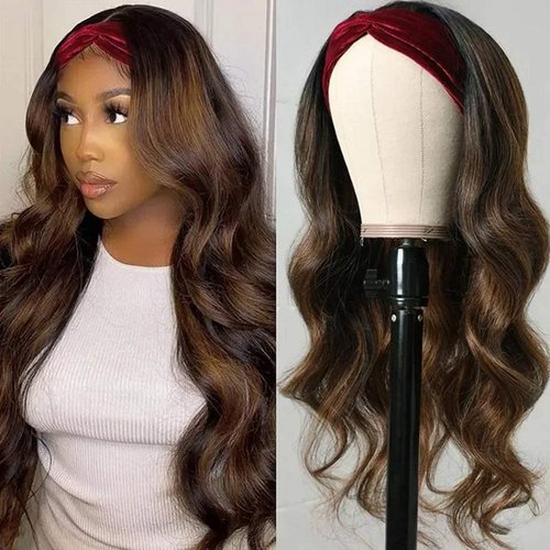Julia Hair Ombre FB30 Colored Body Wave Headband Wig Human Hair Wigs for Women Brazilian Balayage Blonde Highlight Wavy Wigs Wear And Go None Lace Human Hair Wigs 150% Density 22inch