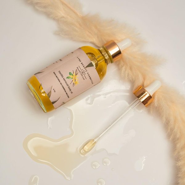 LYNIQUE Vanilla Sensual Body Oil, 100% Natural, No Chemicals, 4 oz. By Lyne Beauty Cosmetics