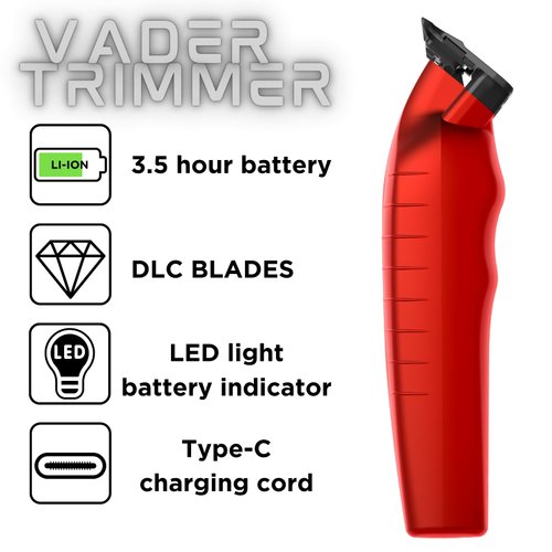Supreme Trimmer Vader Trimmer ST3778 | Barber Liner Mens Beard Trimmer (210 Min Run Time) DLC T Blade Cordless Hair Clippers | Red