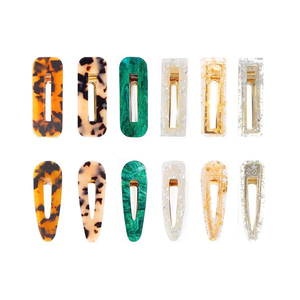 Doromy 12 Packs Acrylic Resin Hair Clips Set Hollow Geometric Alligator Hair Clip Hair Pins Cute Hair Barrettes Bobby Pins Sweet Headwear Hair Accessories for Women Girls