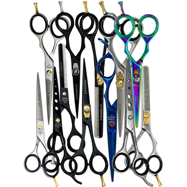 Pack of 12 Professiona Hair Cutting Scissors Razor Edge Barber Scissors and Thinning Shears Adjustable Tensioning Knob - German Stainless