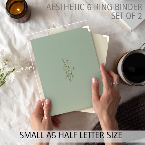 Aesthetic 6 Ring A5 Binder Set of 2 - The Perfect Small 0.75 Inch Planner Binder for Journaling or Collections - Refillable Notebook Binder with Pocket