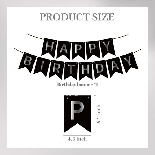 ZHENGYE Black Happy Birthday Banner Birthday Theme Birthday Party for Kids Girls Birthday Party Decorations Supplies