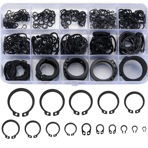350 Pcs retaining rings, Snap Rings Assortment Kit, Circlips Snap External Retaining Rings, C Clips, External Circlip Snap External Retaining C-Clips Rings Set, 15 Sizes