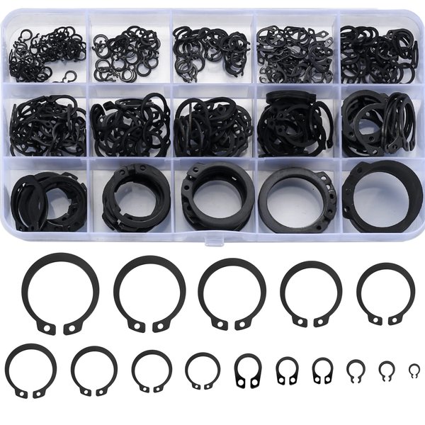 350 Pcs retaining rings, Snap Rings Assortment Kit, Circlips Snap External Retaining Rings, C Clips, External Circlip Snap External Retaining C-Clips Rings Set, 15 Sizes