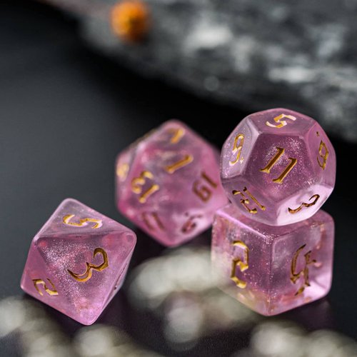 Poludie 7-Die DND Dice Set Polyhedral Dice Set with a Leather Dice Bag, D&D Dice Set for Dungeons and Dragons, RPG, MTG Table Games (Pink/G)