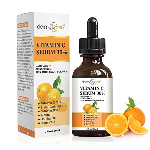 DERMAXGEN 30% Vitamin C Serum for Face, Hyaluronic Acid + Vitamin (B3 + E) + Jojoba + Aloe Vera- Natural & Organic Anti Wrinkle & Skin Rejuvenator Moisturizer Vitamin C for All Skin - Anti Aging Serum (2 FL OZ)