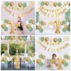 1st Birthday Decorations for Boys Girls, Sage Green White Gold Birthday Balloons with Happy 1st Birthday Banner First Birthday Cake Decoration Number 1 Balloon for Baby 1 Year Old Birthday Party Decor