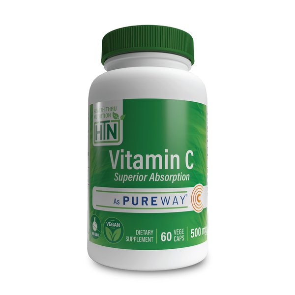 Health Thru Nutrition Vitamin-C 500mg as PureWay-C 60 Vegecaps Superior Absorption | Healthy Immune Function and Collagen Support | 3rd Party Tested | Vegan, Non-GMO and Gluten Free
