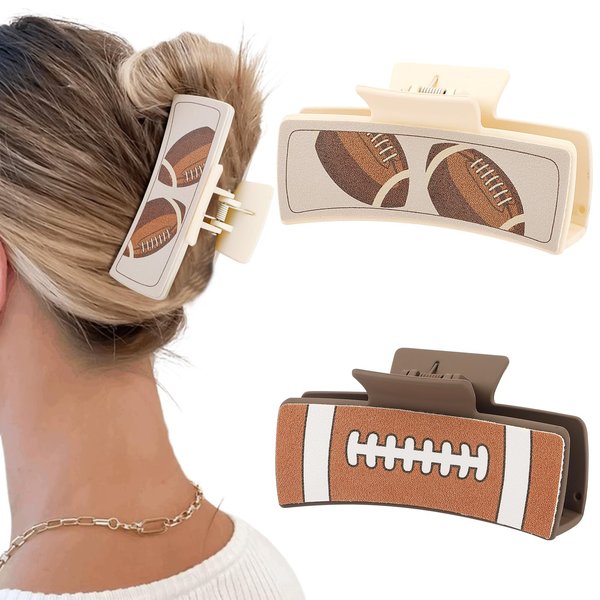 Hapdoo Football Hair Clips, Leather Square Hair Clips Western Accessories for Cowgirl, 4” Western Hair Clips Set Country Stuff Gifts for Women Girls