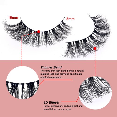 False Eyelashes Wispy with Invisible Thin Band Lashes 10Pair Cat Eye Lashes D Curl Faux Mink Eyelashes For Party and Wedding by EXTENIFY