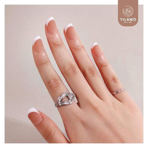 Yilamo French Gel Nail Tips - French Tip Press on Nails Pink Extra Short Square 300Pcs Five Colors 15 Sizes Fake Nails