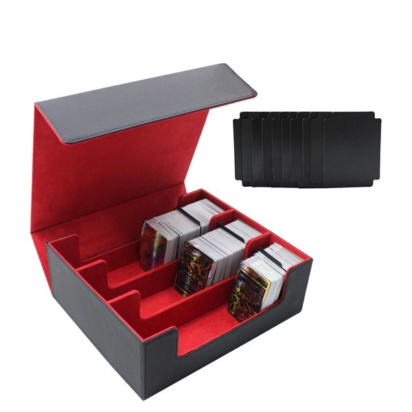 CollectibleTradingCardCases,DeckCasewith PU Leather & Magnetic Closure,Card Deck Case for Trading Cards 1800+ Includes 10Card Dividers,Magic Card Protectors Fit for Game & Sport Cards (Black/Red)