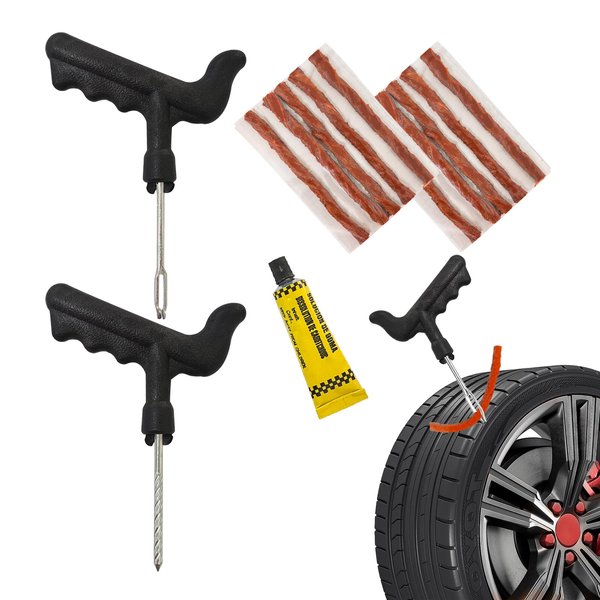 Suvnie 13 PCS Tire Repair Kit, T-Handle Tire Repair Tools with 10 Rubber Strings to Fix Punctures and Plug Flats, Essential Tire Repair Set for Car Truck Motorcycle ATV UTV Tractor