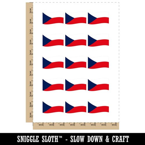 Czech Republic with Waving Flag Cute Temporary Tattoo Water Resistant Fake Body Art Set Collection - 15 2" Tattoos (1 Sheet)