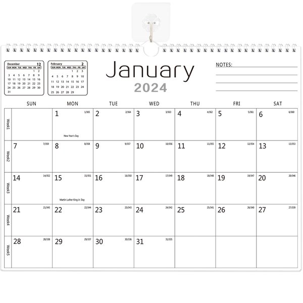 BHR Wall Calendar -Calendar 2024-2025 from Jan. 2024 to Jun. 2025 18 Months Calendar 14.7 inch×11 inch Thick Paper with Julian Dates and Block for New Year and Christmas Gifts(White)