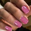 Pink Glitter Press On Nails Short Square Fake Nails Gel Finish Bling Acrylic Nails Kits Glossy Stick Glue on Nails Reusable Solid False Nails for Women Girl Nails Art Decoration 24Pcs