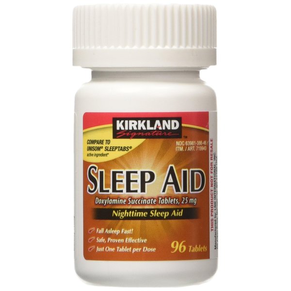 Kirkland Signature Sleep Aid Doxylamine Succinate 25 Mg, 96-Count (1 Bottle) Nighttime Sleep Aid