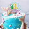 Mermaid Three Cake Topper, Happy 3rd Birthday Cake Decor for Baby Girl, Little Mermaid Birthday Party Decoration, Under the Sea Themed Party Supplies - Gold Glitter