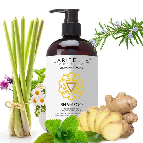 Laritelle Organic Shampoo 17.5 oz. Argan Oil, Ginger, Cedarwood. Promotes Hair Growth, Prevents Hair Loss. GF