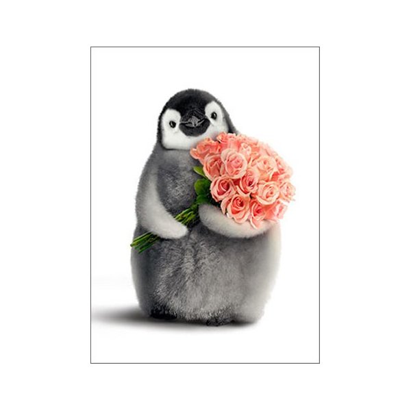 Penguin With Flower Bouquet Funny Valentine's Day Card