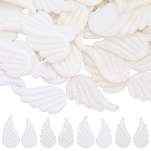 SUNNYCLUE 1 Box 30 Pairs White Angel Wing Charms Christmas Resin Cabochon Mini Fairy Beads Scrapbooking Embellishments Flatbacks Cabcohons for Jewelry Making Cell Phone Case Valentine's Day Decor